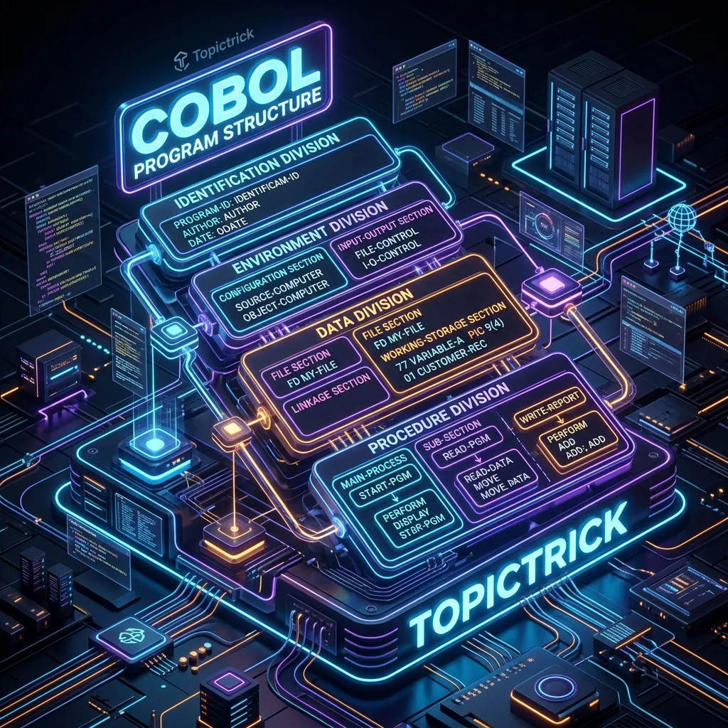 COBOL Program Structure: 4 Divisions with Annotated Code Examples