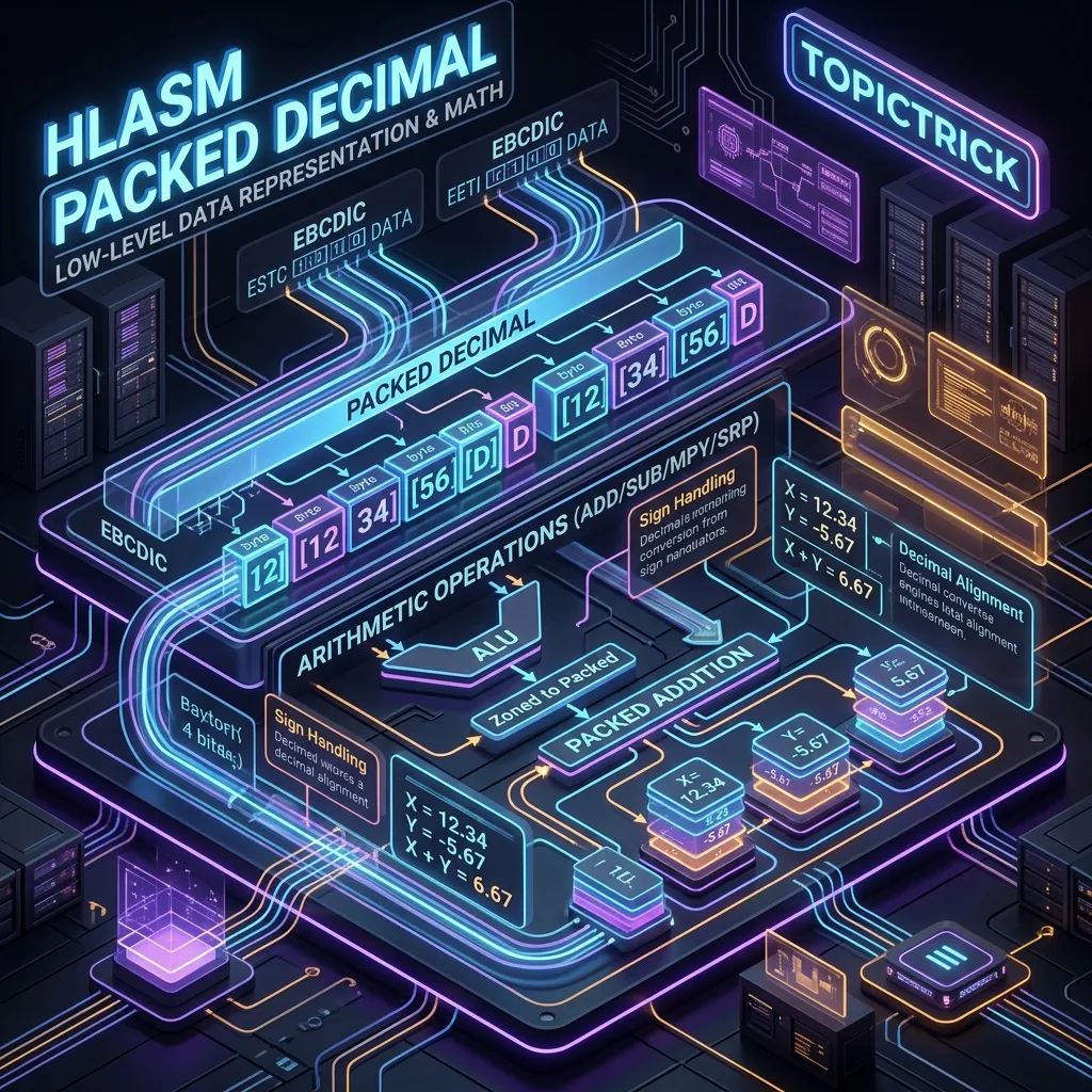 HLASM Packed Decimal Arithmetic: AP, SP, MP, DP, CP, PACK, UNPK